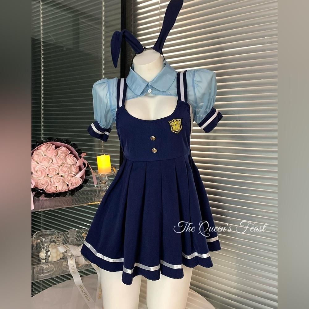 costume judy hopps rabbit 4 set：hair band dress underwear